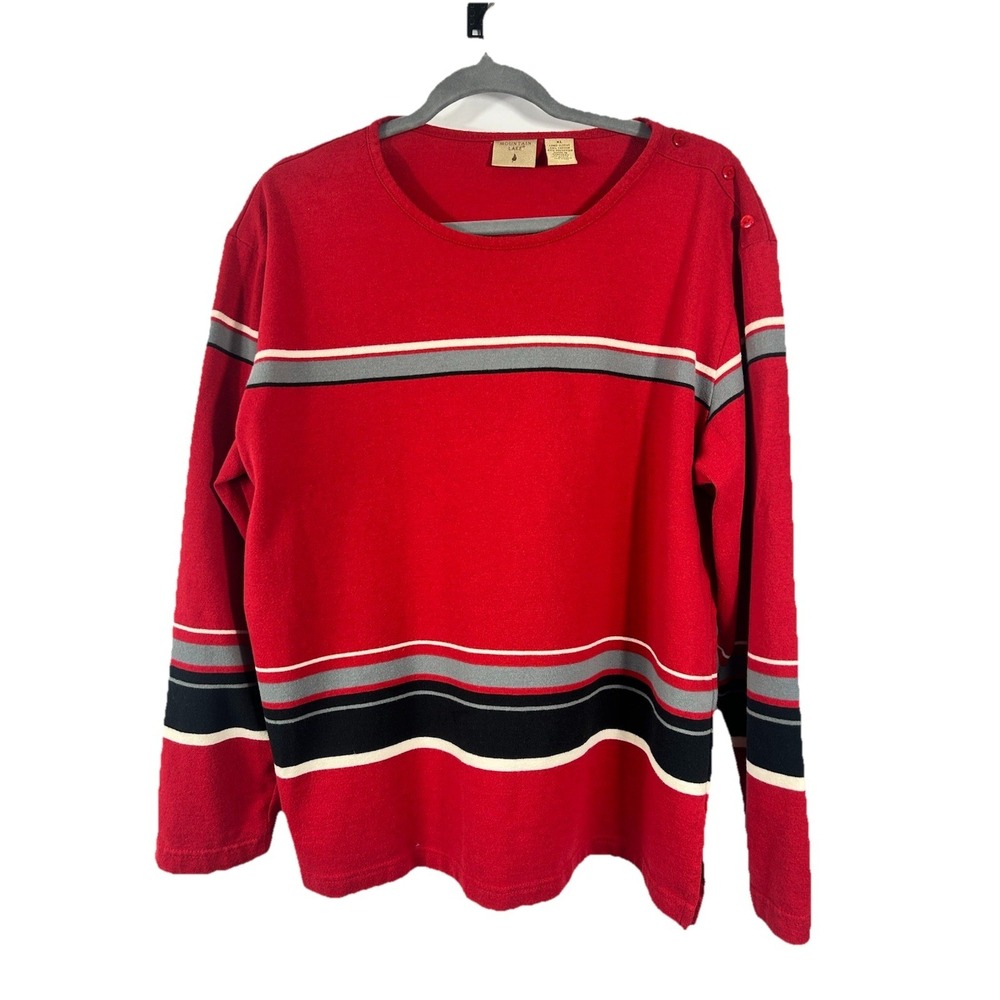 Mountain Lake XL‎ Top Red Striped Long Sleeve Cotton Blend 90s Colorblock Preppy